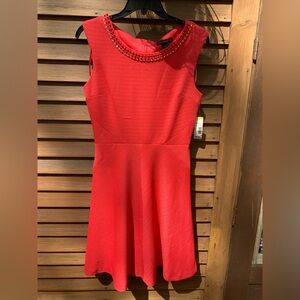 Covington dress Coral textured fit & flare quilted statement rhinestones beaded